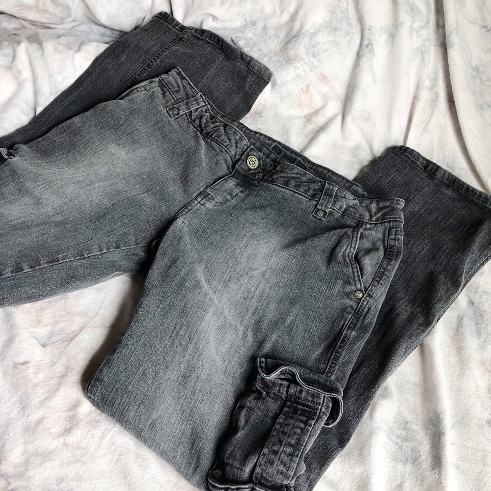 Faded, Charcoal, Cargo, Grungey, Jeans